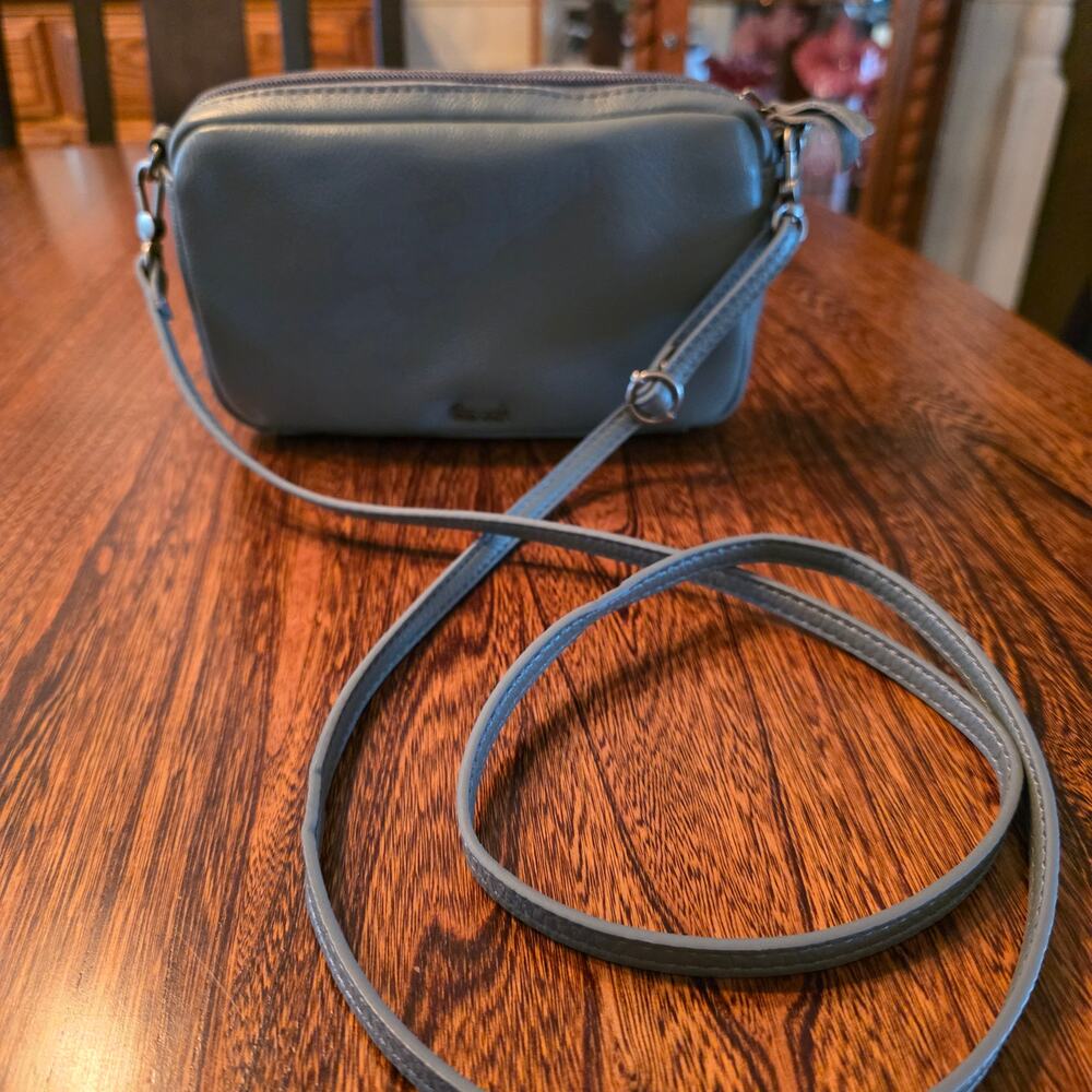The SAK Gray Leather Crossbody Bag Purse Detachable Strap Pouch Small Stylish